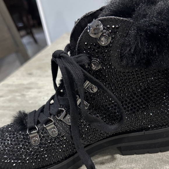 Jessica Simpson Black Sparkle Lace Up Boots - Picture 4 of 5